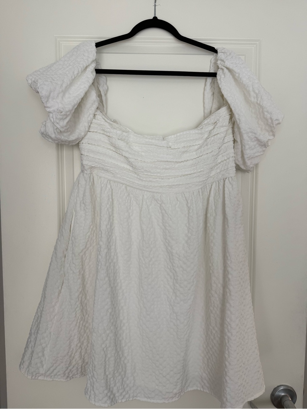 Abercrombie & Fitch White Off the Shoulder Puff-Sleeve Romper